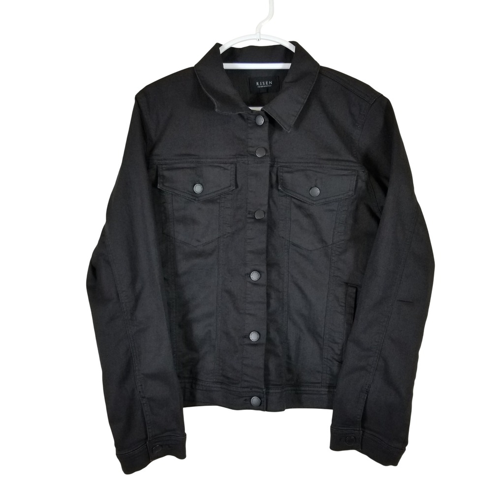 Risen The New Essentials Womens 1XL Black Denim Trucker Jacket Stretch Cotton